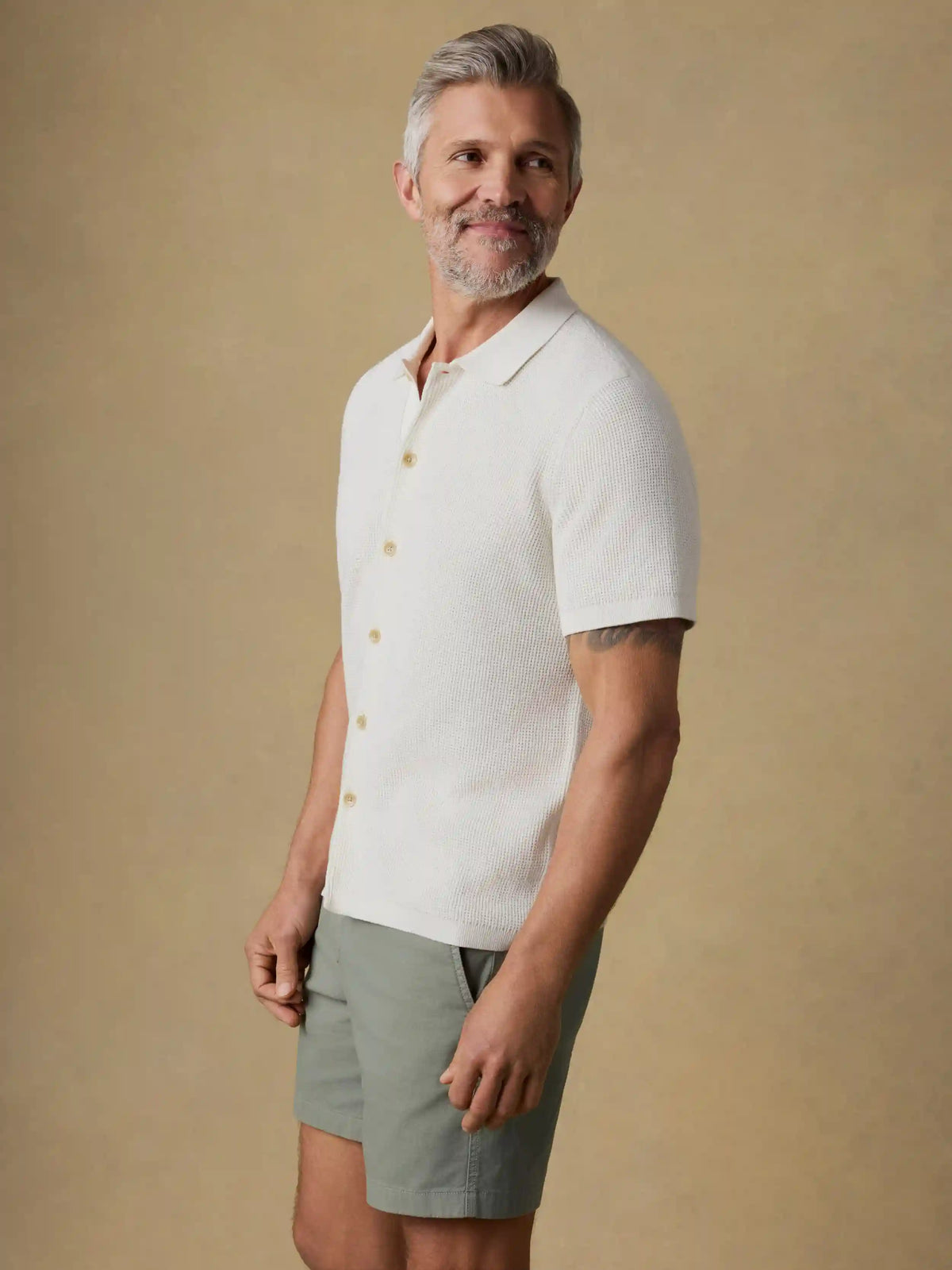 Short-Sleeve Sunwashed Sweater Shirt - White Shell