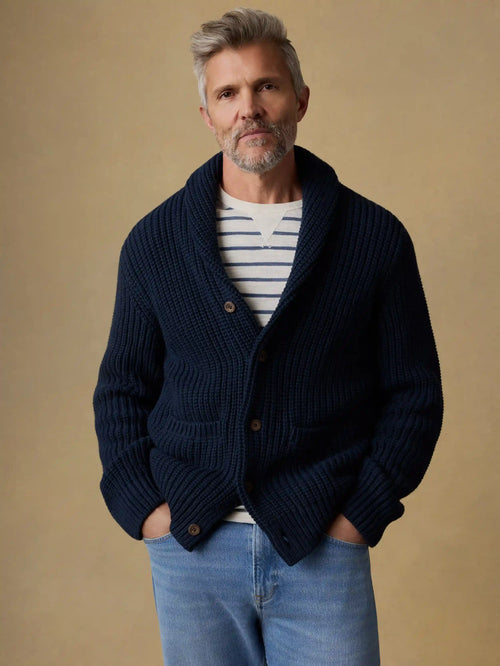Pima Cotton Cardigan - Playa Navy