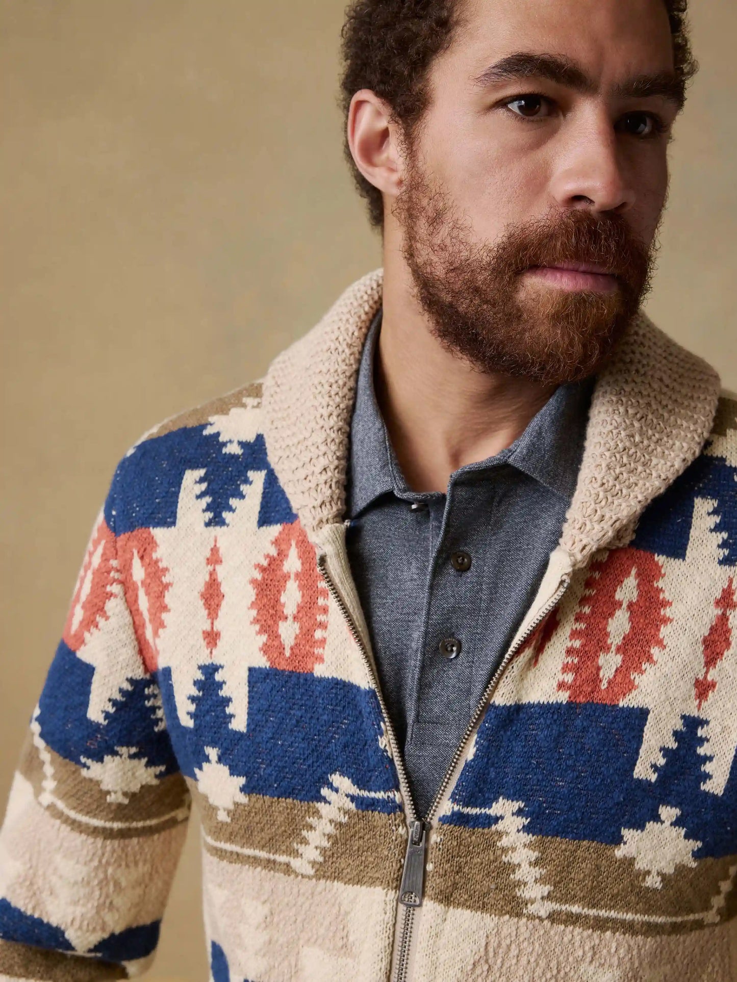 Thunder Voice Eagle Cardigan - Sand Four Eagles