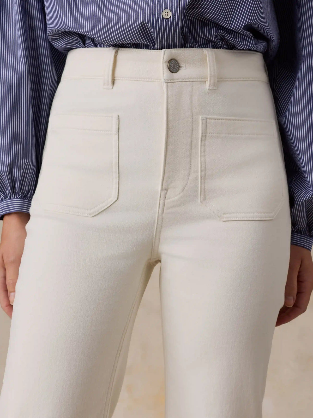 Stretch Terry Patch Pocket Ankle Pant - Egret