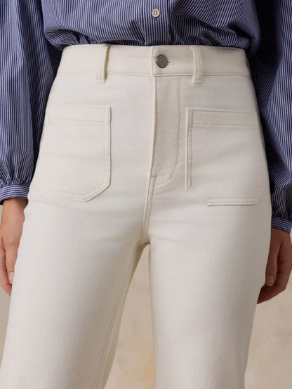 Stretch Terry Patch Pocket Ankle Pant - Egret