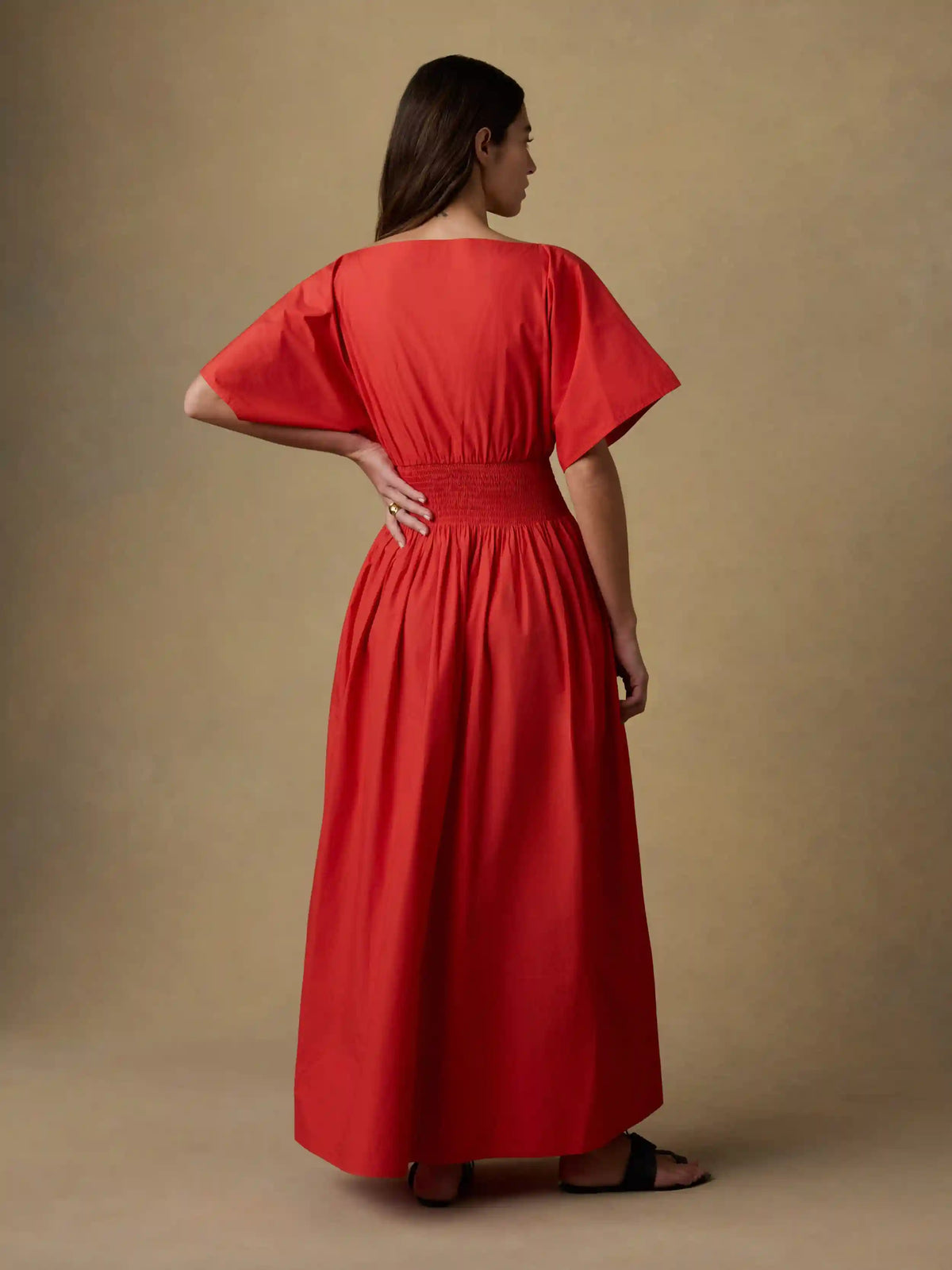 Coastal Poplin Elia Smocked Dress - Poppy Red
