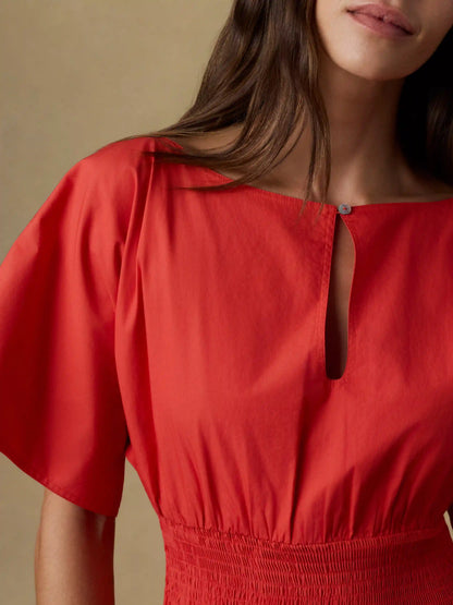 Coastal Poplin Elia Smocked Dress - Poppy Red