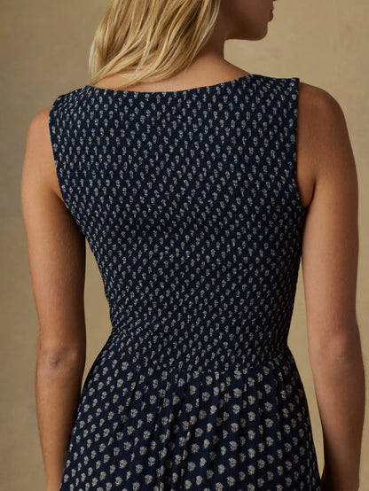 Sophia Smocked Dress - Navy Lotus Floral