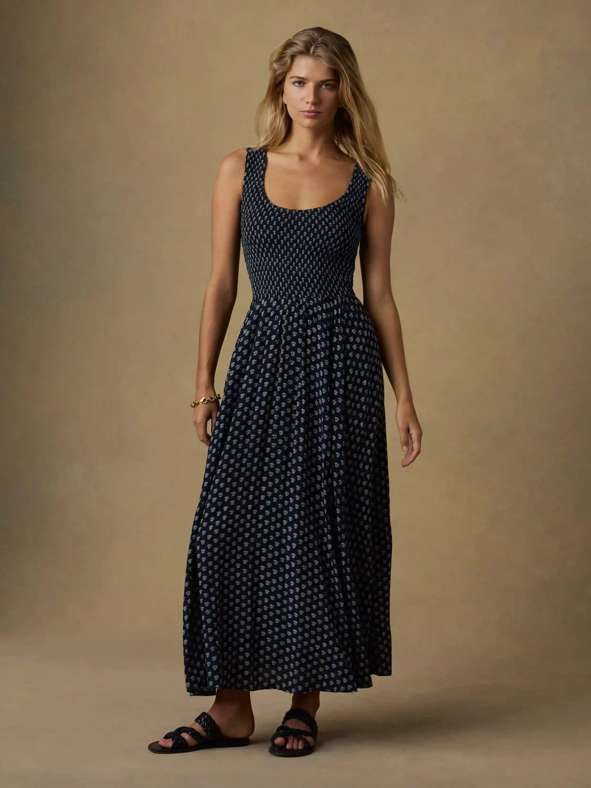Sophia Smocked Dress - Navy Lotus Floral