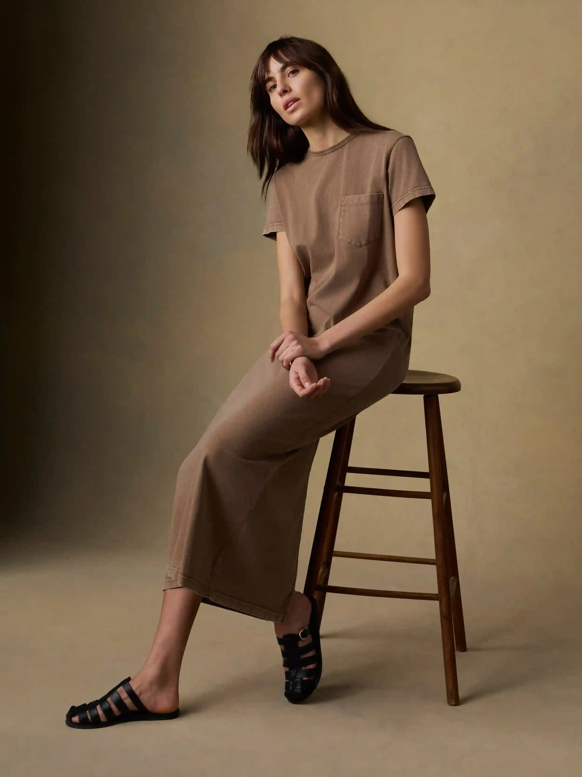 Recycled Cotton Jersey T-Shirt Dress - Alpine Brown