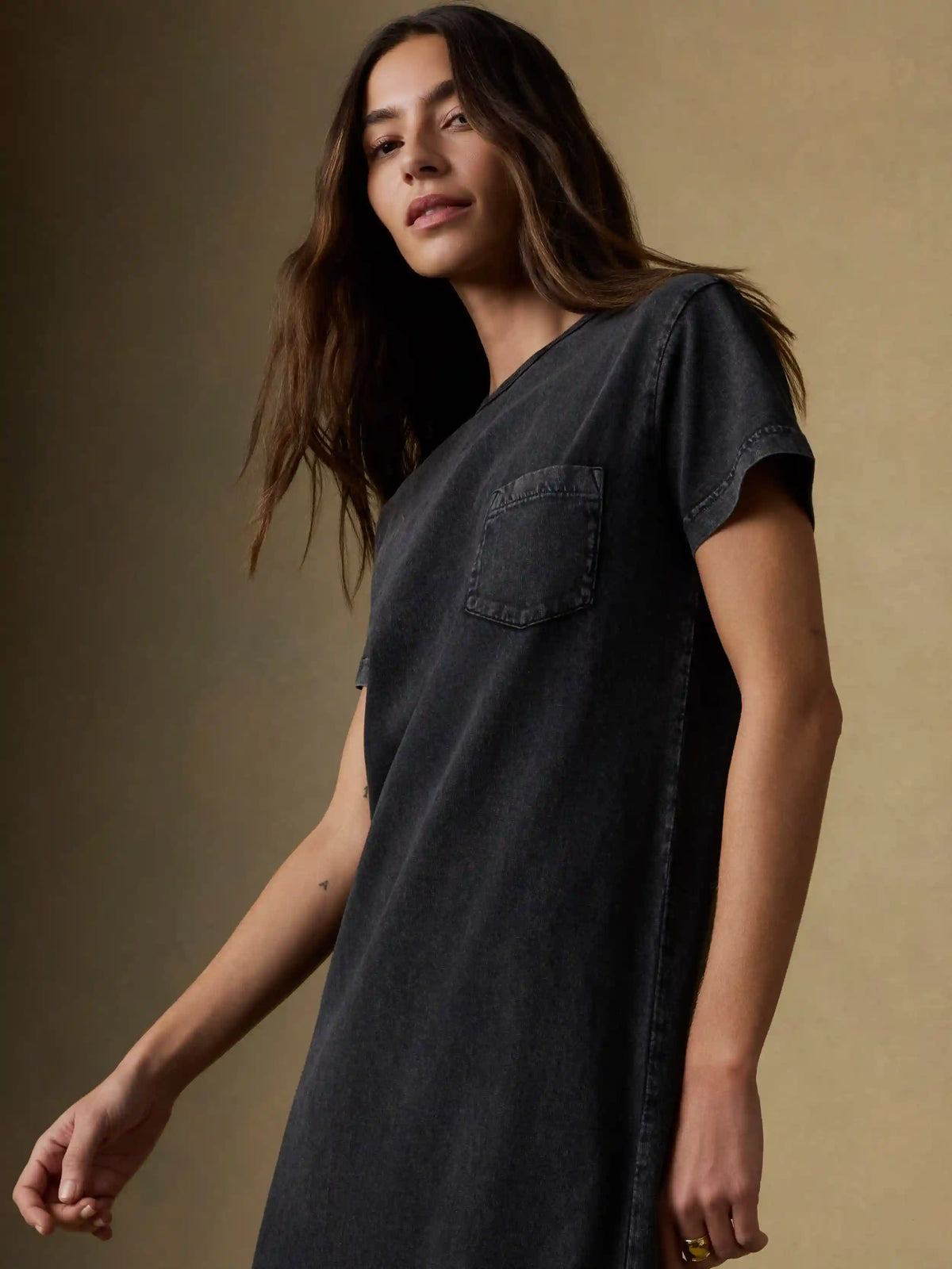 Recycled Cotton Jersey T-Shirt Dress - Washed Black