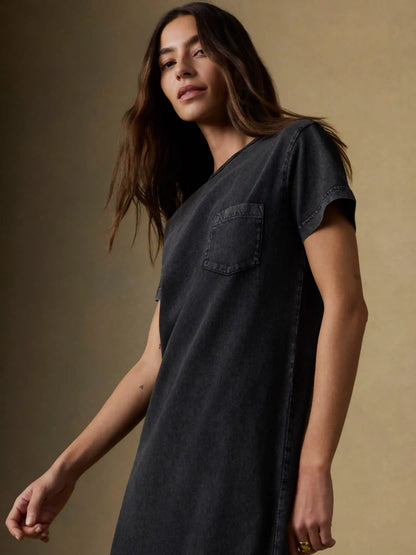 Recycled Cotton Jersey T-Shirt Dress - Washed Black