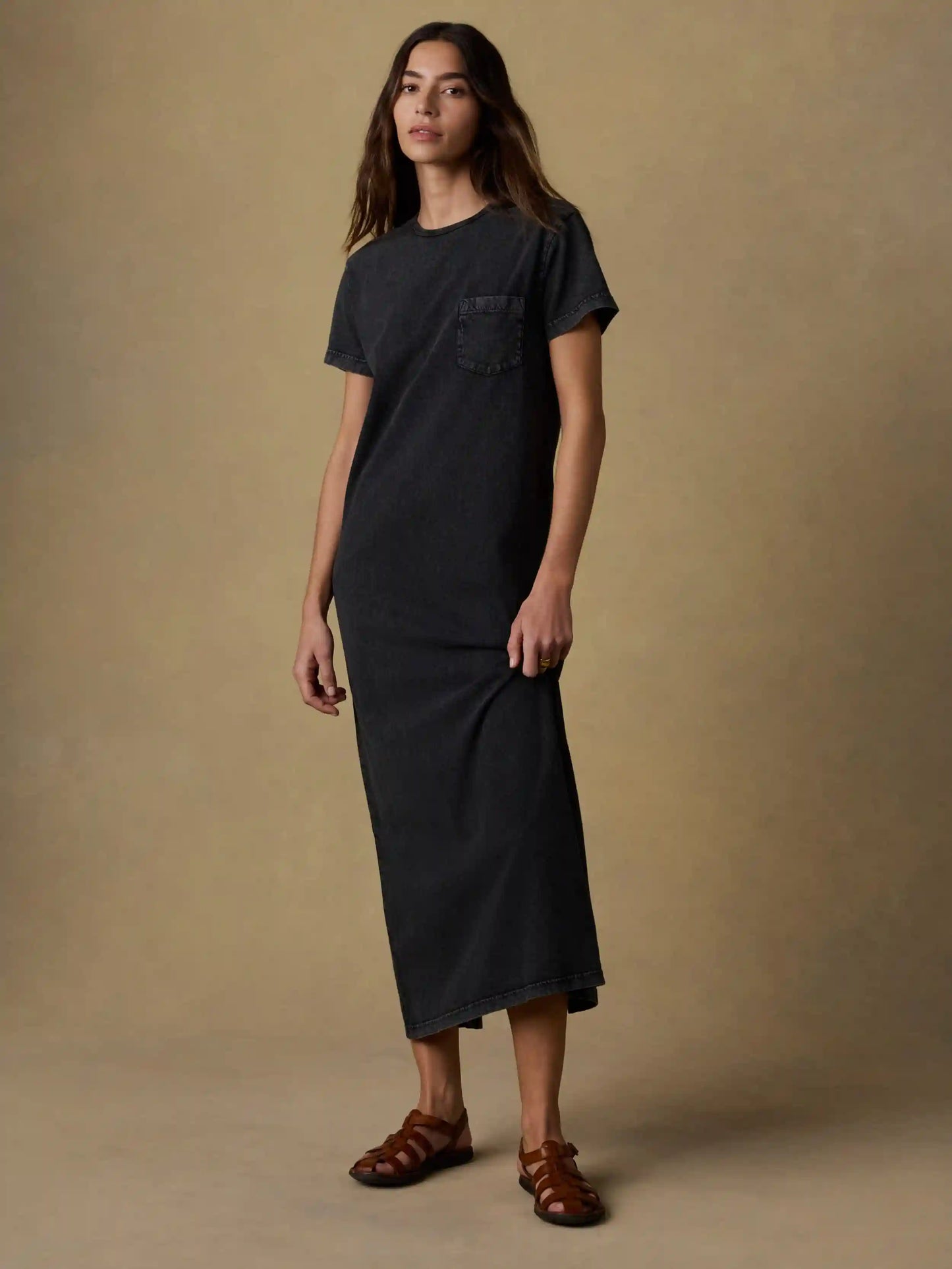 Recycled Cotton Jersey T-Shirt Dress - Washed Black
