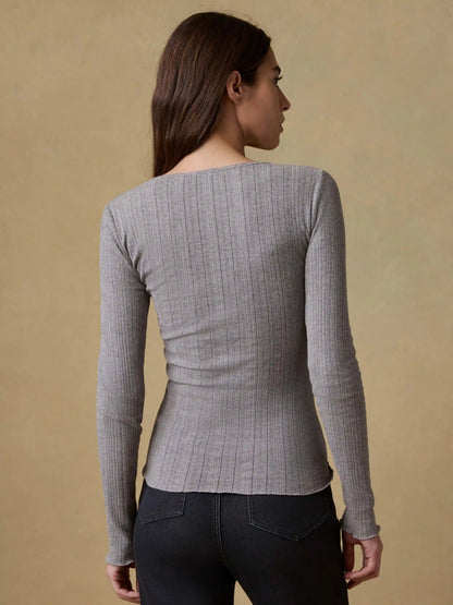 Paradise Pointelle Henley - Medium Grey Heather