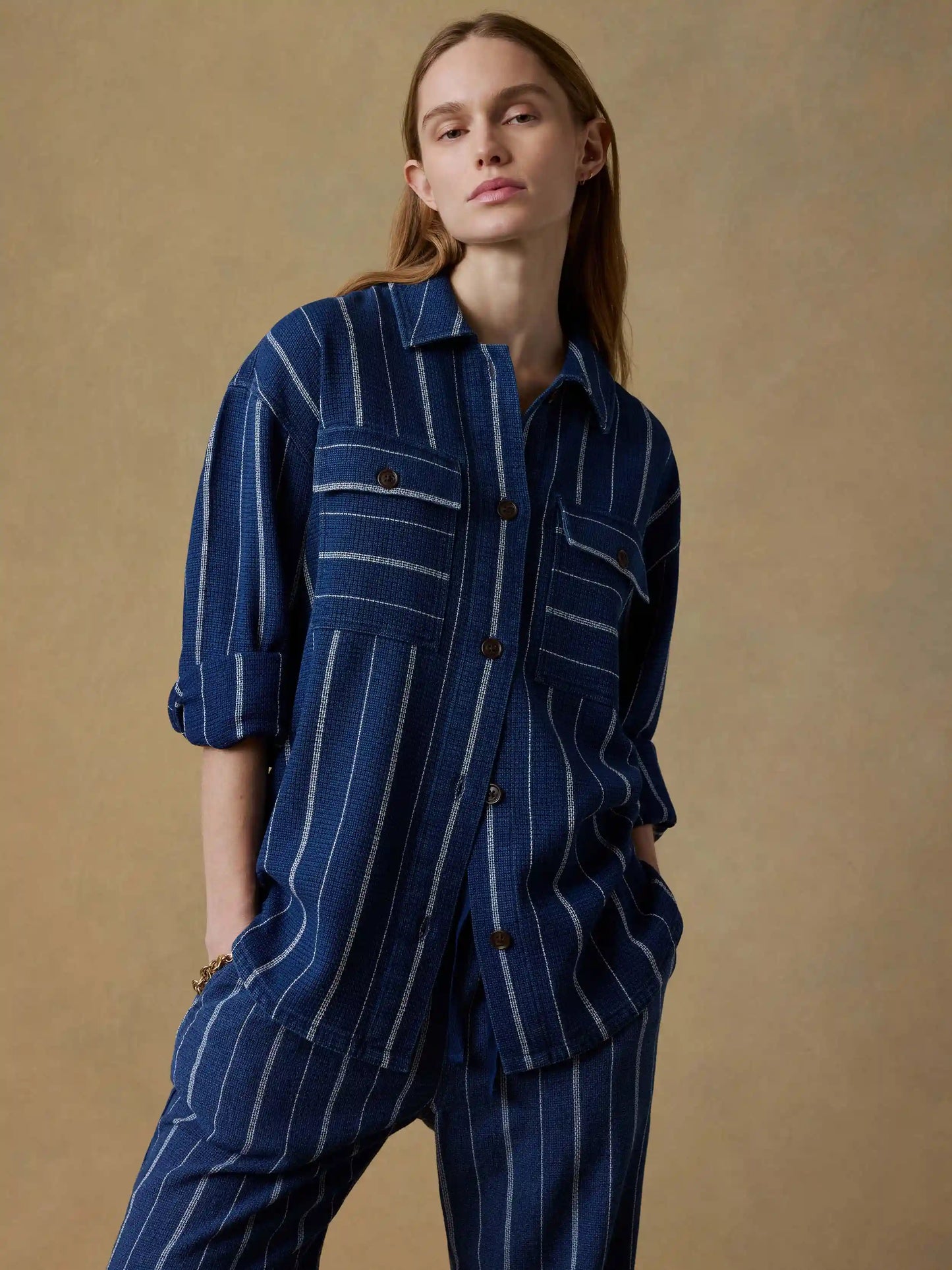 Island Tide Shirt Jacket - Indigo Drift Stripe