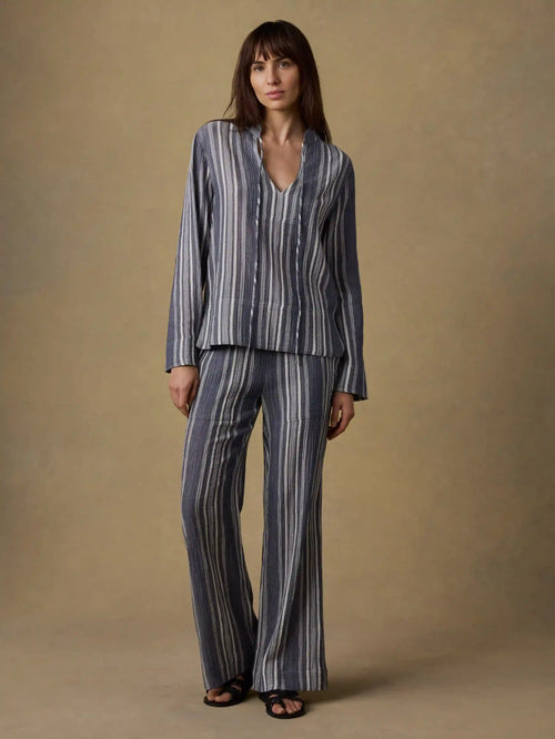 Dune Cotton Gauze Harbor Top - Sea Breeze Stripe