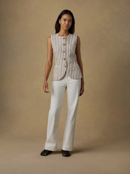 Sun Strider Linen Vest - Cocoa Grove Stripe