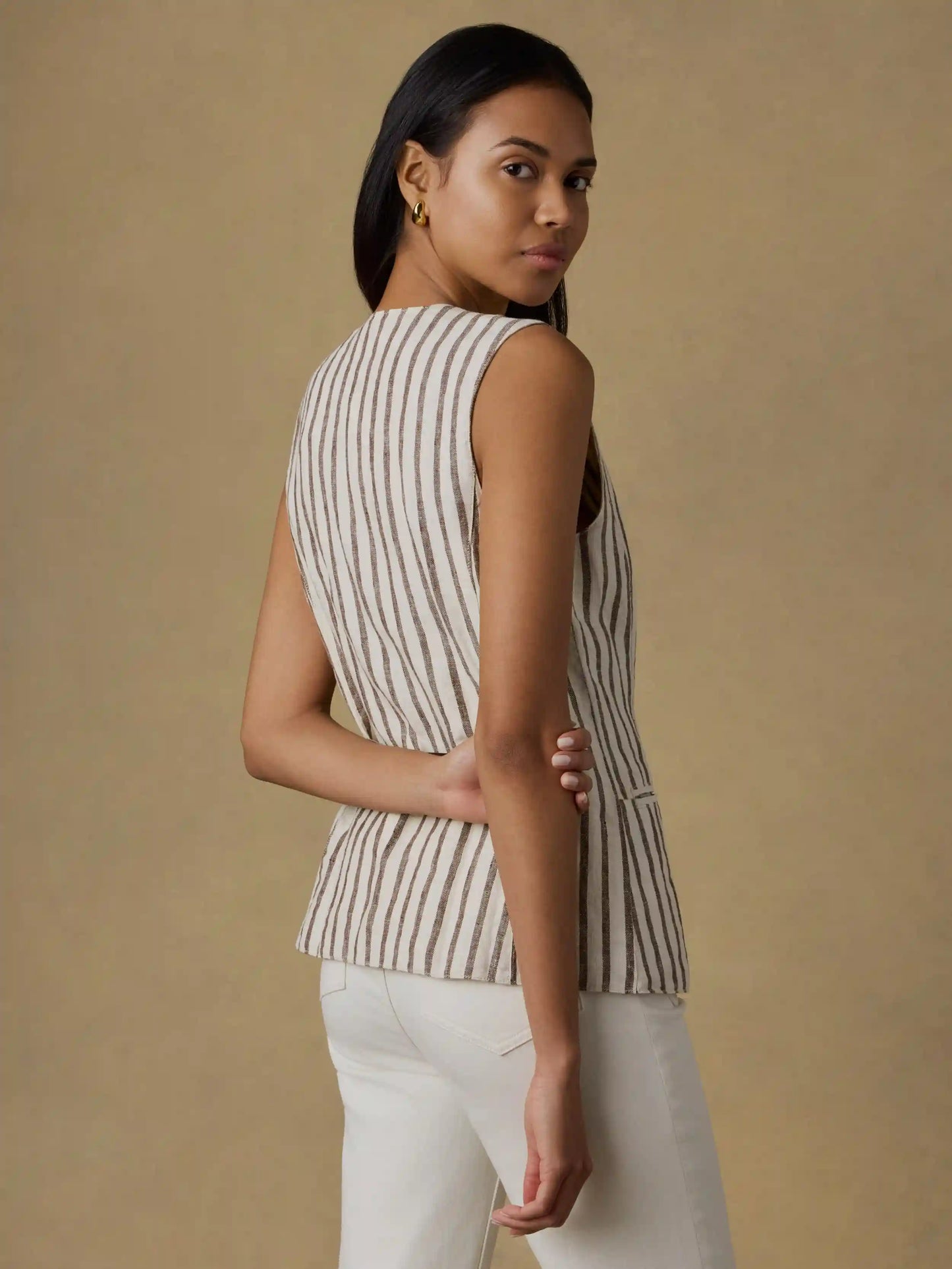 Sun Strider Linen Vest - Cocoa Grove Stripe