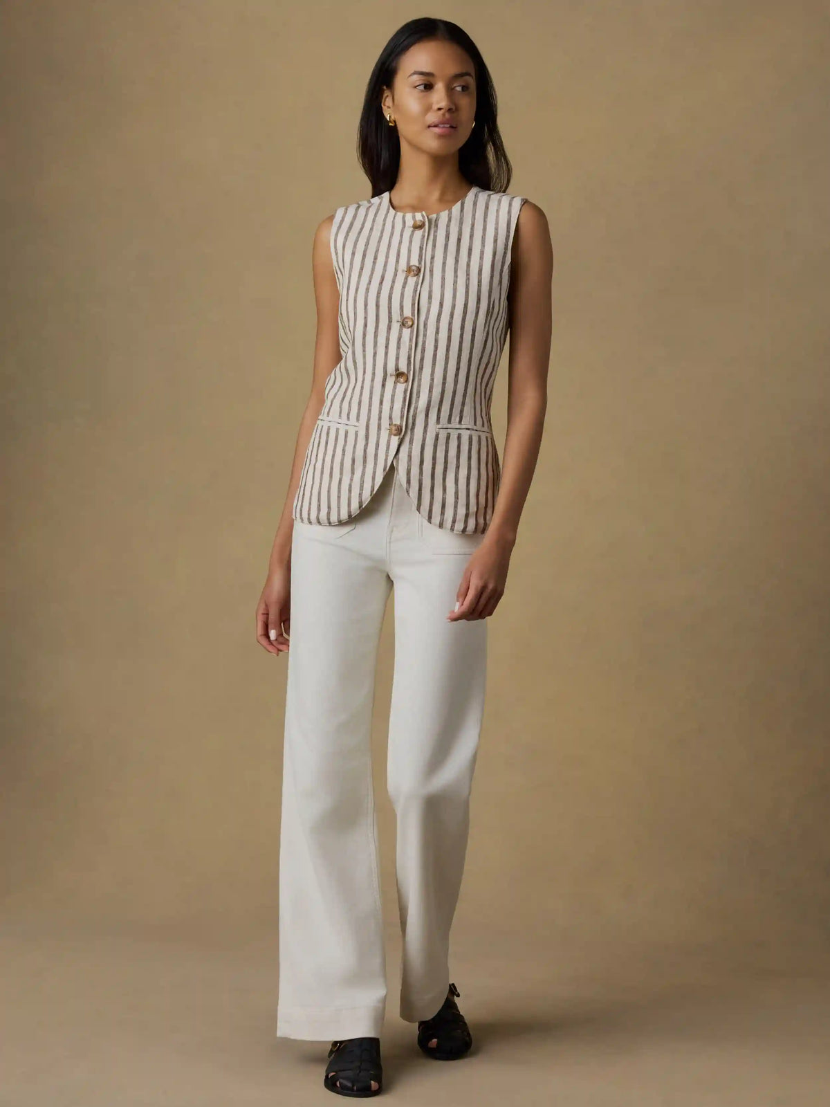 Sun Strider Linen Vest - Cocoa Grove Stripe