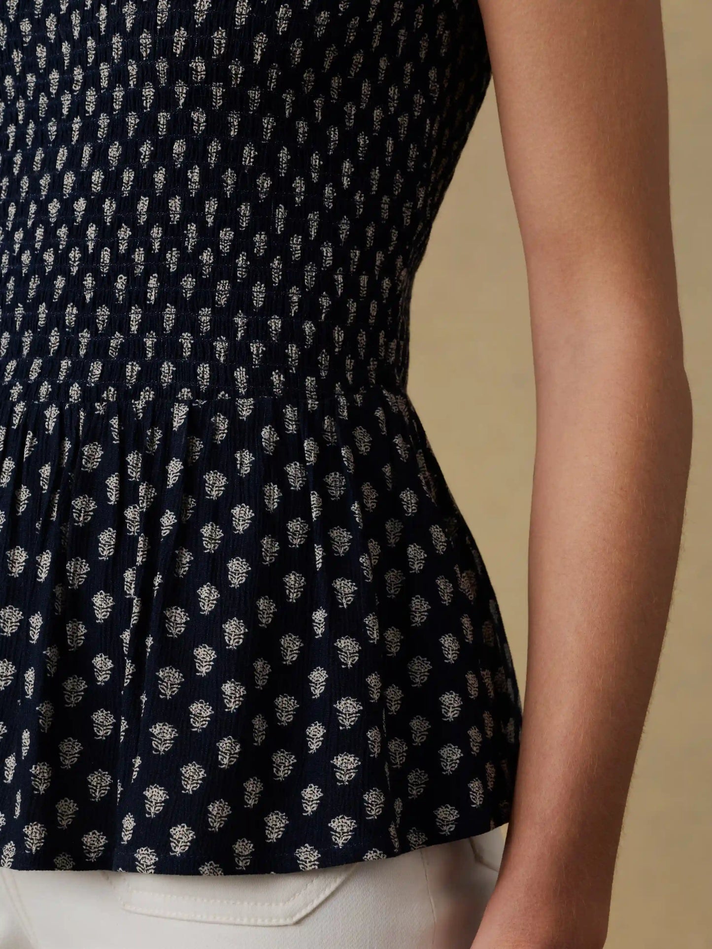 Sophia Smocked Top - Navy Lotus Floral