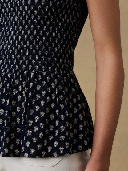 Sophia Smocked Top - Navy Lotus Floral