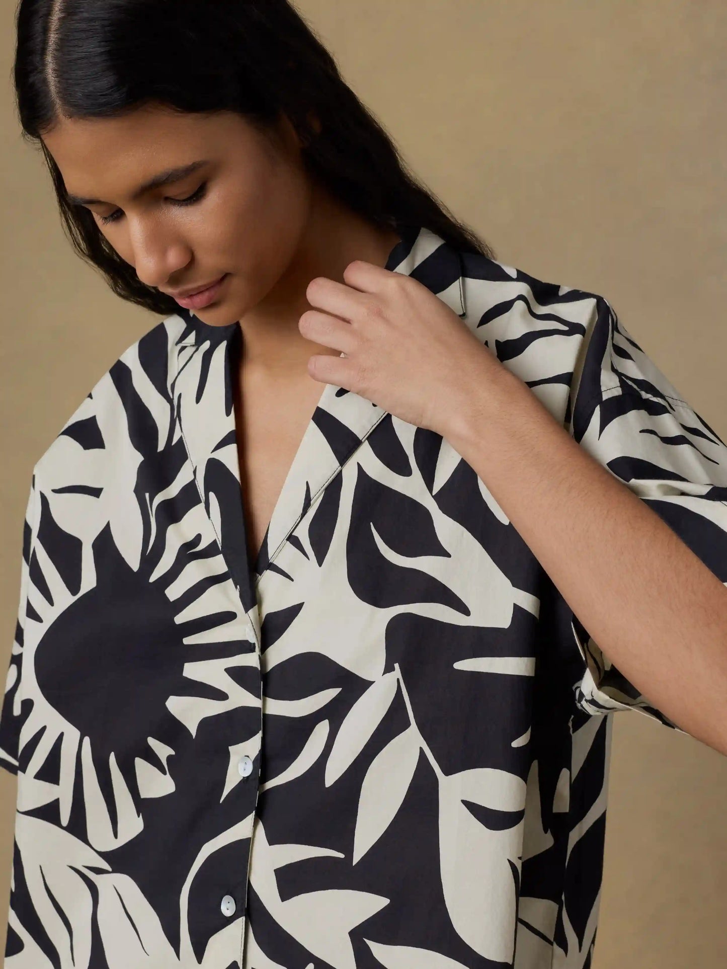 Coastal Poplin Relaxed Camp Shirt - Garden Sonata
