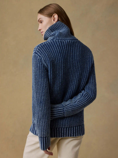 Sunwashed Cotton Oversized Turtleneck Sweater - Windcliff Indigo Wash