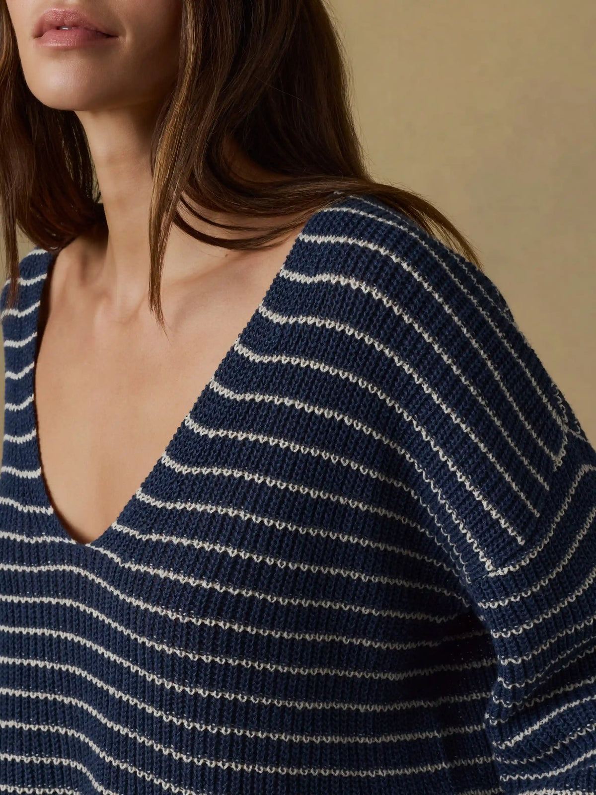 Miramar Linen Deep V-Neck Sweater - Navy Stripe