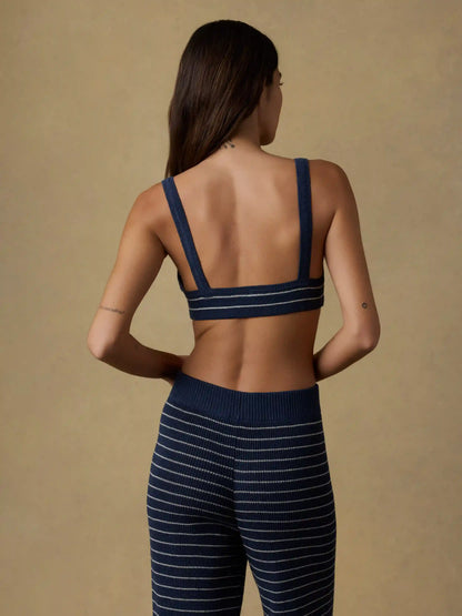 Miramar Linen Sweater Bralette - Navy Stripe
