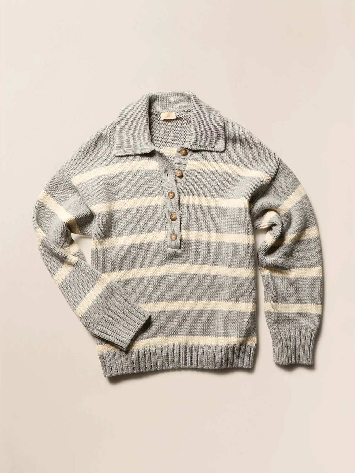 Sunwashed Cotton Polo Sweater - Grey Heather Stripe