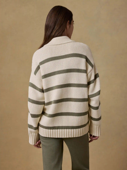 Sunwashed Cotton Polo Sweater - Antique Stripe