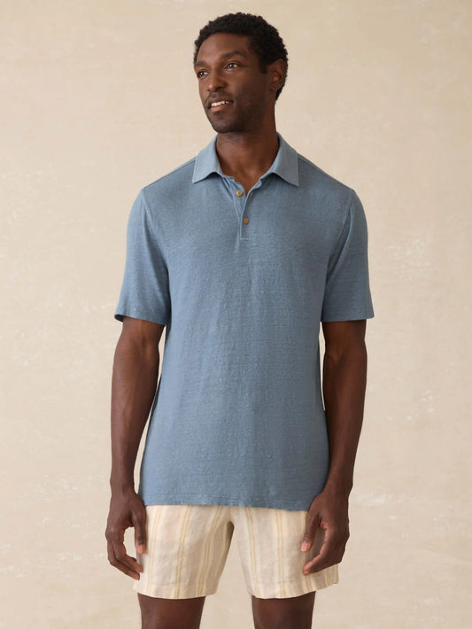 Short-Sleeve Linen Polo - Deep Marine