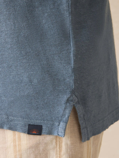 Short-Sleeve Linen Polo - Deep Marine