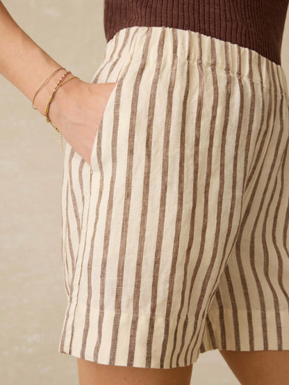 Laguna Linen Bayview Short - Cocoa Grove Stripe