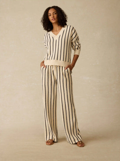 Dockside V-Neck Sweatshirt - Moon Shadow Stripe