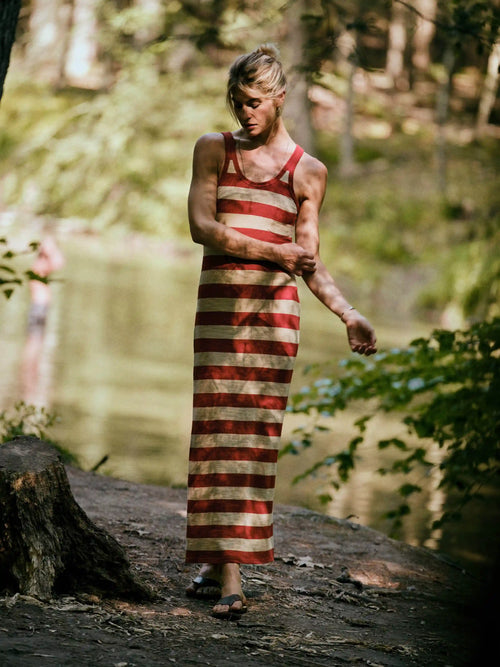 Sunwashed Organic Pocket Tank Dress - Red Ochre Stripe