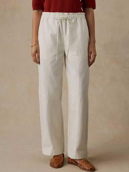 Cotton Twill Drawstring Pant - Egret
