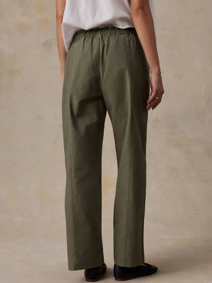 Cotton Twill Drawstring Pant - Olive