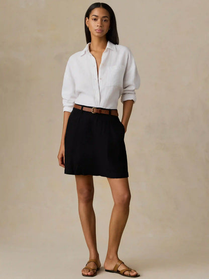 Sun Strider Linen Pleated Short - Black