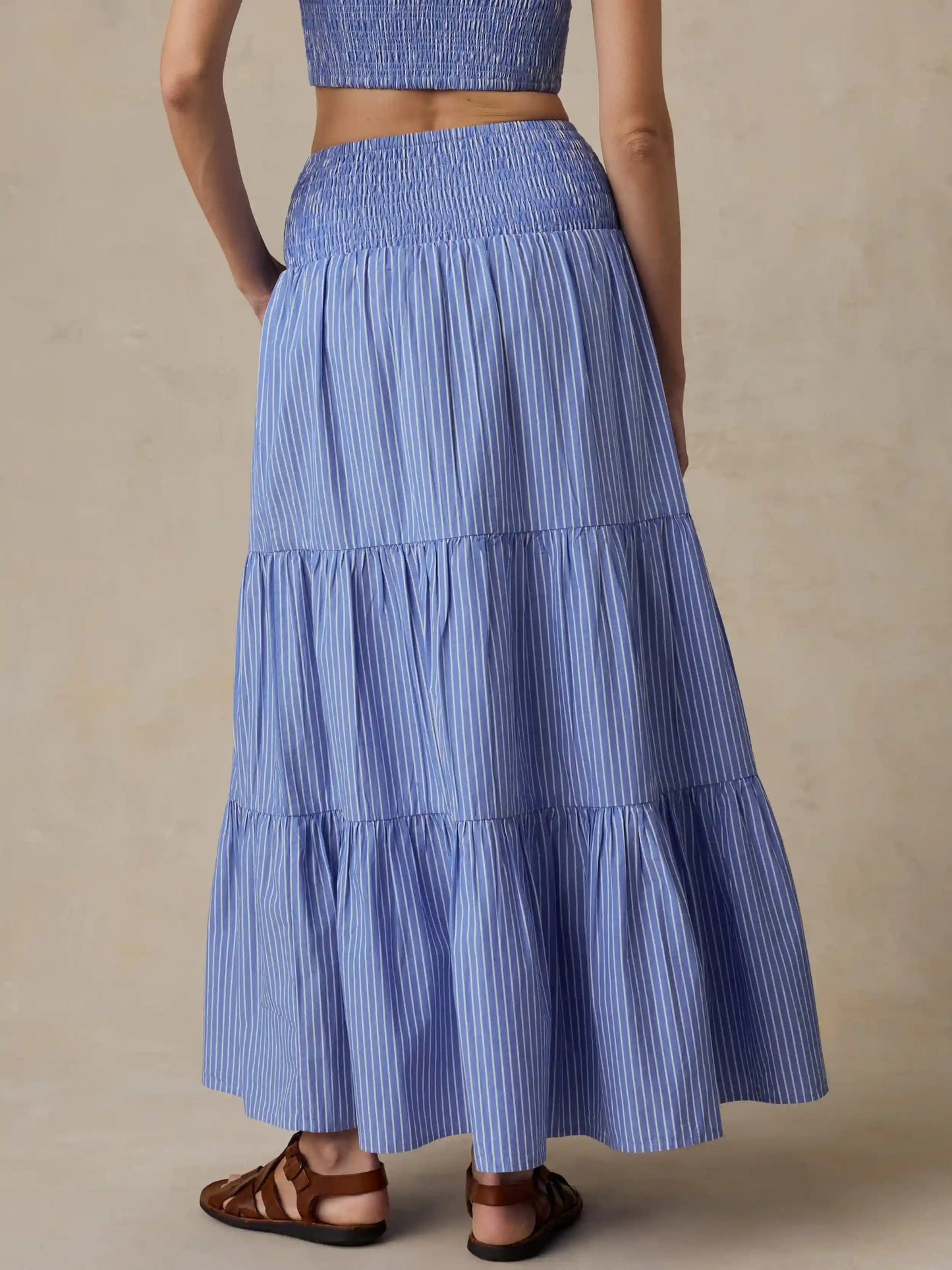 Coastal Poplin Maxi Skirt - Deepwater Stripe