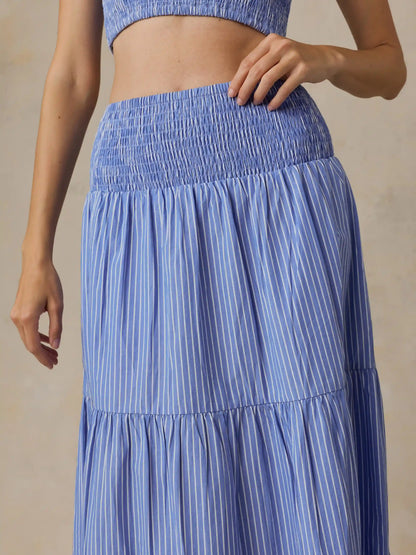 Coastal Poplin Maxi Skirt - Deepwater Stripe