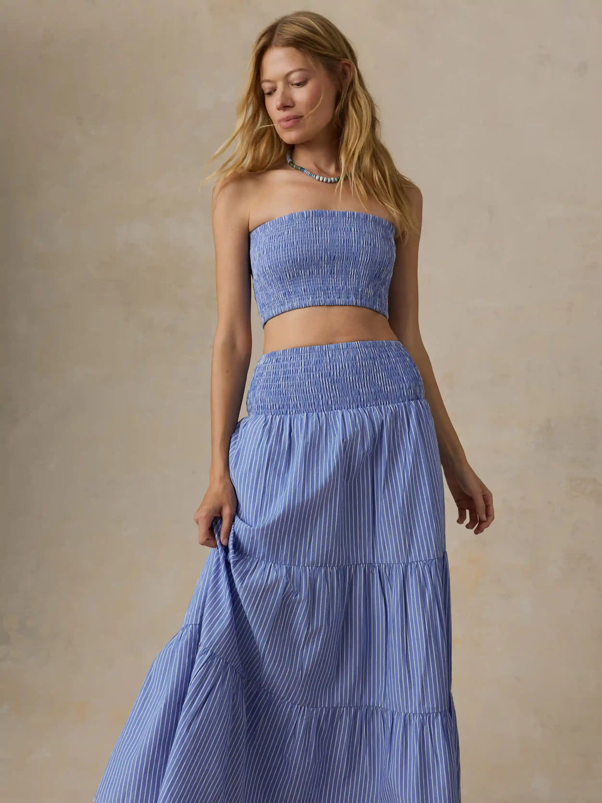 Coastal Poplin Maxi Skirt - Deepwater Stripe