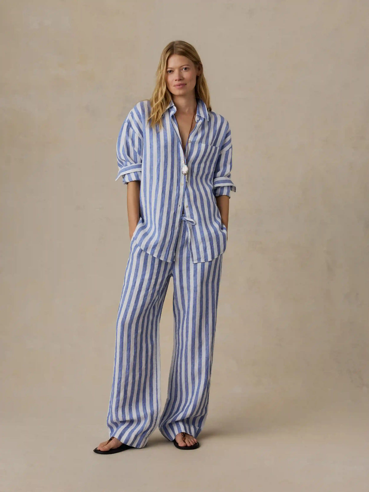 Laidback Linen Pant - Coastal Calm Stripe