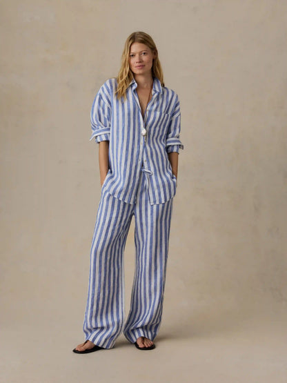 Laidback Linen Pant - Coastal Calm Stripe