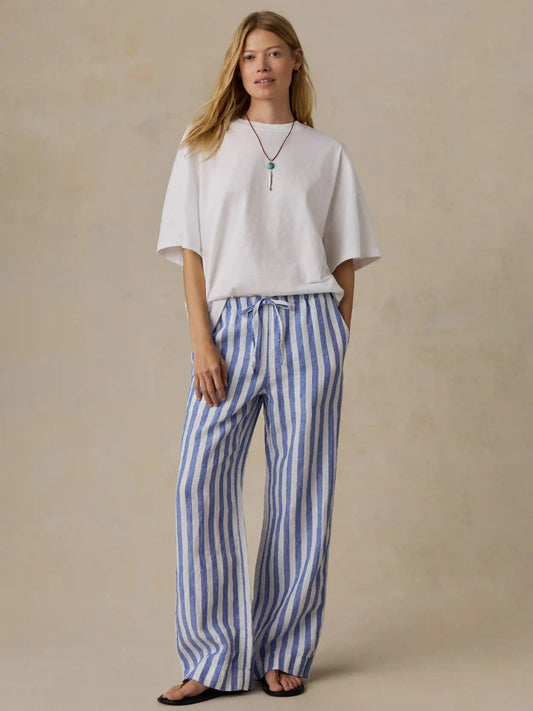 Laidback Linen Pant - Coastal Calm Stripe