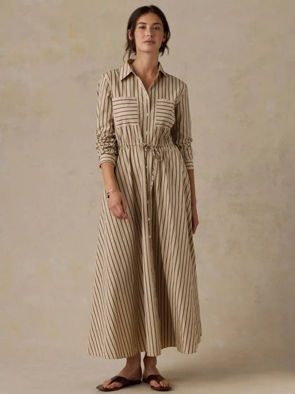 Coastal Poplin Catalina Dress - Drift Sand Stripe