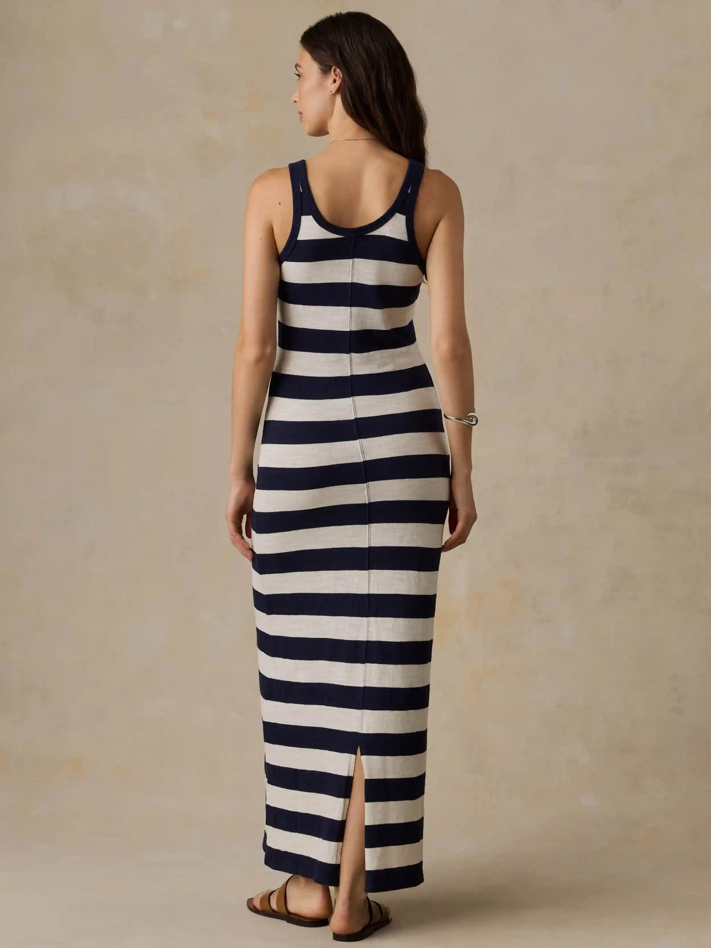 Sunwashed Organic Pocket Tank Dress - Baritone Blue Stripe