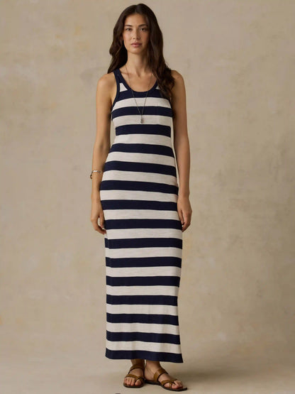 Sunwashed Organic Pocket Tank Dress - Baritone Blue Stripe