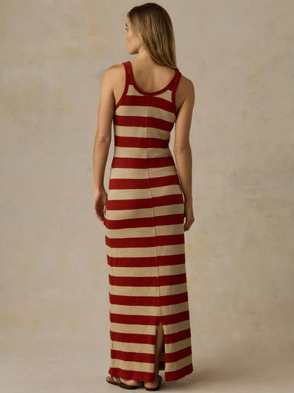 Sunwashed Organic Pocket Tank Dress - Red Ochre Stripe