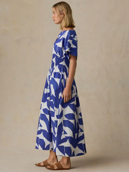 Coastal Poplin Elia Smocked Dress - Summer Leaf
