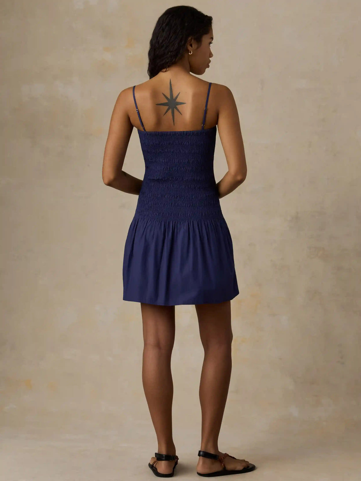 Coastal Poplin Smocked Mini Dress - Midnight Sail