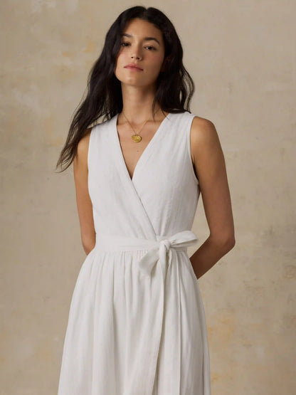 Dune Cotton Gauze Wrap Dress - White
