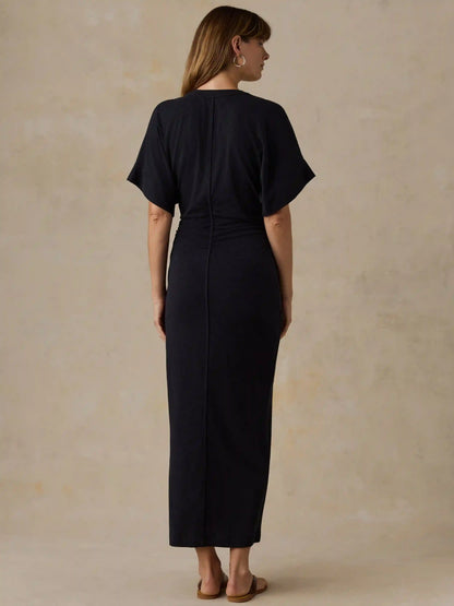 Cotton Hemp Maxi Dress - Black