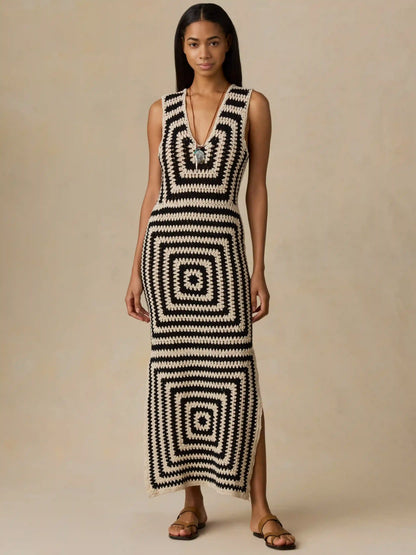 Seacoast Crochet Column Dress - Midnight Labyrinth
